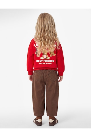 Koton Ayıcık Baskılı Arkası Baskılı Uzun Kollu Bisiklet Yaka Şardonlu Sweatshirt Kırmızı 7wmg10158ak