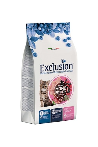 Exclusion Mediterraneo Monoprotein Düşük Tahıllı Kitten Tavuklu Ve Narlı Yavru Kedi Maması 12 KG