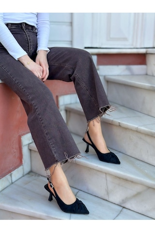 Ervanın Butiği Siyah Süet Bow Fiyonk Detay Kadın Stiletto-6092