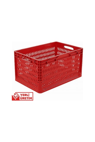 Alpbx Delikli Kırmızı Plastik Kasa 60x40x32 Cm - Sepet 65 Litre