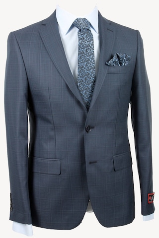 Erkek Lacivert Kareli Slim Fit Ekose Takım Elbise
