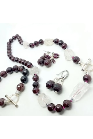 2824 Ham Herkimer Elmas Garnet Hematit El Yapımı Düğümlü Kolye 0112 - Bordo