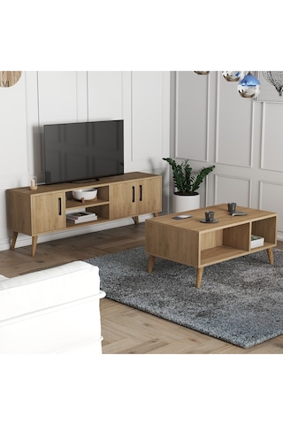 Set 1586-2076 Tv Ünitesi + Exxen Orta Sehpa - Sepet Rengi