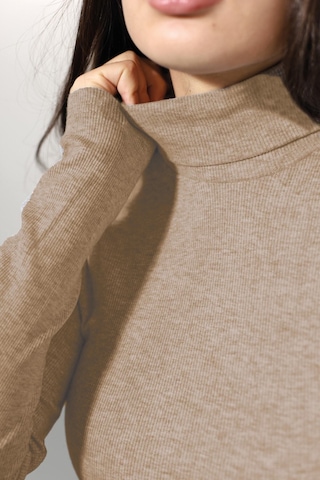 Alya Underwear Kaşkorse Tam Boğazlı Body Sweatshirt, Fitilli Kumaş, Likralı, Gül Kurusu Kahve Melanj