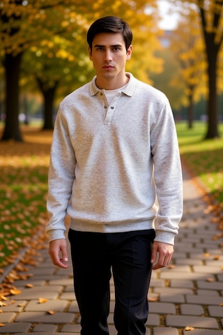 Benerly Erkek Polo Yaka Standart Kol Regular Kalıp Örme Sweatshirt Fonksi Gri Melanj