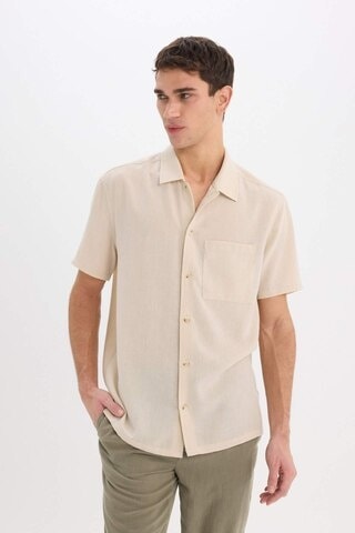 DeFacto Relax Fit Polo Yaka Keten Görünümlü Yazlık Kısa Kollu Gömlek E1230AX25SMBG228