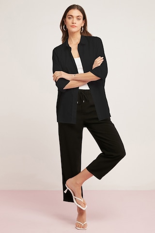 Ethıquet Georgıa Kadın 100% Pamuk Poplin Oversize Fit Siyah Gömlek