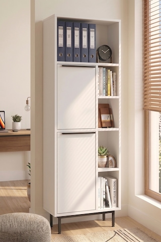 Yurudesign Ocean Ofis Klasör Dolabı Kitaplık 2 Kapaklı Metal Ayaklı Beyaz On10b-w Beyaz