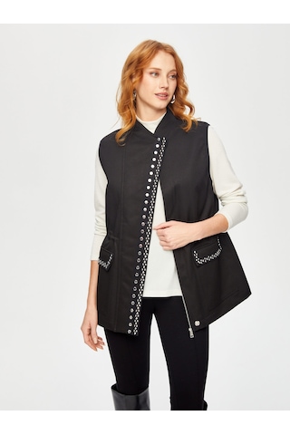 Troklu Şerit Detaylı Beli Tünelli İçi Kapitone Yelek 69451 U6945110 Siyah