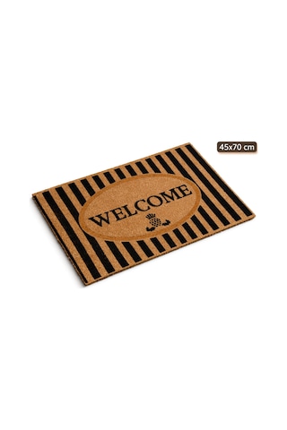 Coco Cc012a Welcome Desenli Çizgili Kalın Kaymaz Taban Nem Alıcı Şık Tasarım Kapı Önü Paspası 45x75 Bej