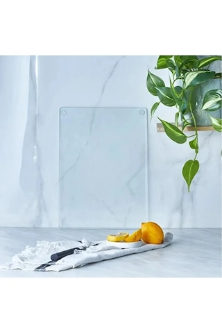 Cam Kesme Tahtası, Büyük Boy Kesme Tahtası, Kenarları Oval Sunumluk, Antibakteriyel 25x35 Cm Şeffaf