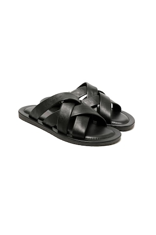 Black Terlik Erkek M7727 The Sandals Factory Leather Upper Sandals Siyah