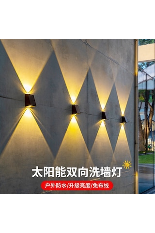 Ximistore9 Güneş Enerjili Led Duvar Lambası, Bahçe Villa Bahçe Dekorasyonu, Yukarı-aşağı Işık, Duvar Yıkama Spotu, Sl-606 Sıcak Işık Siyah