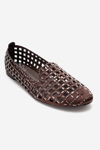 Luvishoes Sılva Kahverengi Taşlı Kadın Babet Ayakkabı Kahverengi