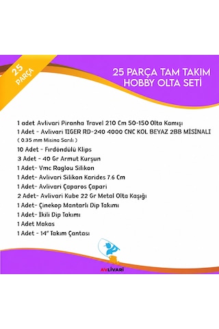 Avlivari Piranha Travel 210 Cm Olta Kamışı Tıger Rd-240 4000 Makine Full Hobi Olta Seti-10338