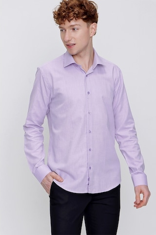 Morven Erkek Lila %100 Pamuk Oxford Slim Fit Dar Kesim Gömlek Lila