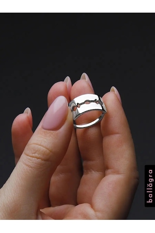Ballagra Kadın Yüzük Gümüş 925 Ayar Bıçak Geniş Parmak İçin 97125489 Gri
