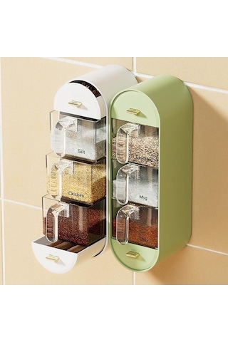 Novahub Açık Yeşil Baharat Kutusu - Ev Mutfak Depolama Rafı - Tuz, Msg Ve Baharat Kombinasyonu Takım Şişesi Kavanoz, Duvar Asılı, Yumruksuz Koleksiyon Açık Yeşil