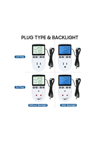 Vkemall Eu Standartlı Sıcaklık Kontrolü Prizi - Isıtma/soğutma Modu, Zamanlayıcı Ve Geri Sayım, 100-250v, 16a, -40 120 C Doğruluk, Arka Işık