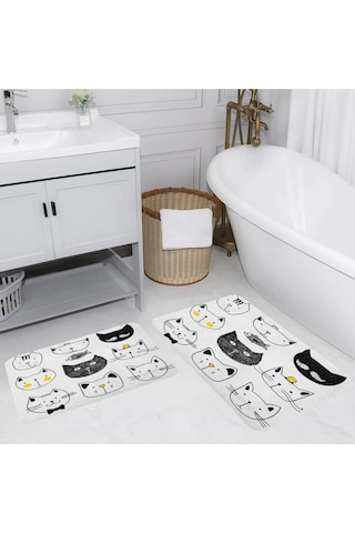 Eliana Home Dijital Baskılı 2'li Banyo Paspas Takımı Lna5128 Beyaz