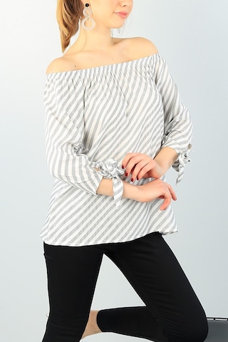 As Collection Krem Bağlamalı Kol Dokuma Kadın Bluz 001