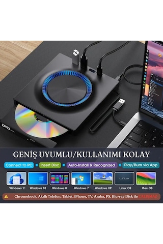 Çok İşlevli Harici Usb 3.0 Type-c Cd/dvd Yazıcı Okuyucu Laptop