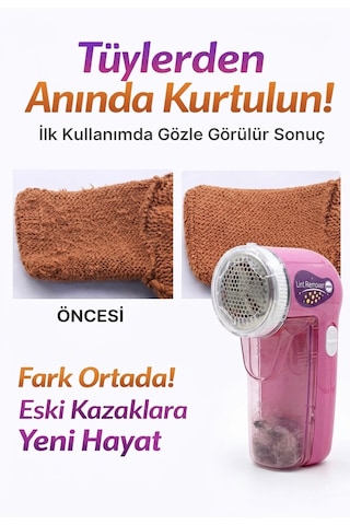 Dempower Şarjlı Tiftik Ve Tüy Toplama Makinesi Elbise Kazak Temizleme Aparatı Pembe