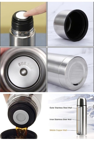 İsime Kişiye Özel 500ml Çelik İnox Çift Katmanlı Termos 12 Saate Kadar Sıcak Soğuk Tutma Kamp Termos Gri