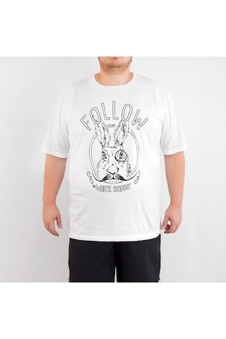 Bant Giyim - White Rabbit Tavşan 4xl Büyük Beden Beyaz Tişört Siyah