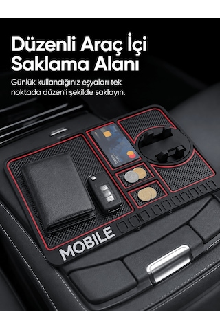 Shnstore Telefon Standlı Araç İçi Organizer Kaydırmaz Silikon Konsol Düzenleyici Mat Shntknd0720