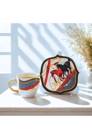 Horse Desenli 6'lı Kahve Takımı Çok Renkli