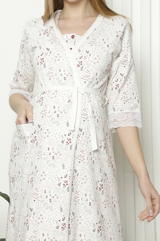 Hamile Sabahlık Tunik Gecelik İkili Takım Likralı Beyaz