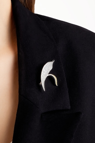 Lilyum Yaprağı 18 Ayar Beyaz Altın Kaplama Gümüş Broş Beyaz Altın Kaplama