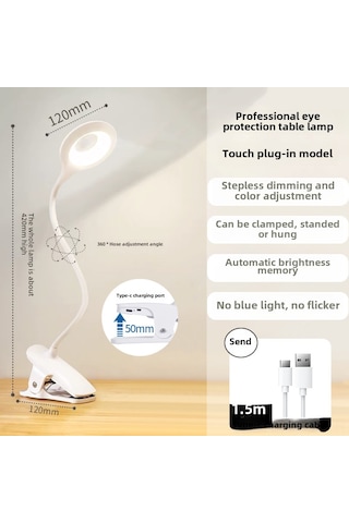 Yunboo Usb Type-c Led Göz Koruyucu Lambası - Çelik Ve Dikey Kullanim, Işık Ayarı, 1.5m Kablolu, Öğrenci/ev Odası/yatak Odası İçin Diğer