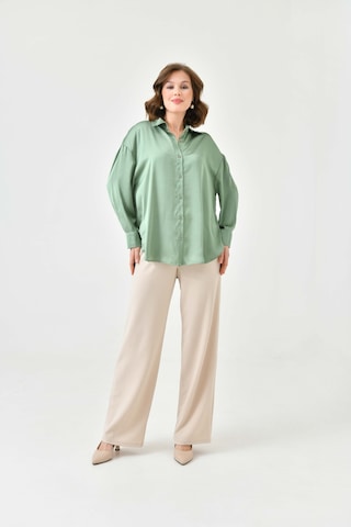 Pera Moda Kadın Salaş Oversize Kesim İpek Saten Gömlek Çağla