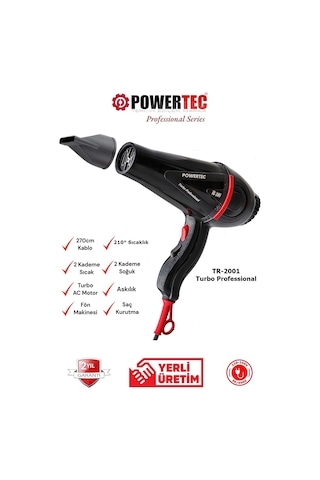 Powertec TR-2001 Profesyonel Saç Kurutma Fön Makinesi 2500W Siyah