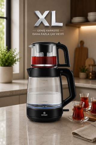 Emsan Glass Tea XL 1900 W 2 in 1 Cam Çay Makinesi ve Kettle