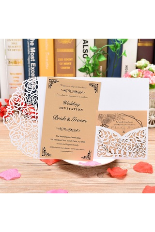 Yaozixa 10 Adet Gümüş Aynalı Kağıt Davetiye Kılıfı - Gül Desenli, Düğün/doğum Günü/toplantı İçin, D0123 Beyaz İç Kart Yok XL