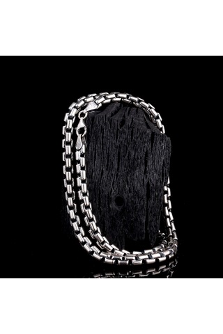 Tamamı 925 Ayar Gümüş El Örgü Model Halat Zincir Gri