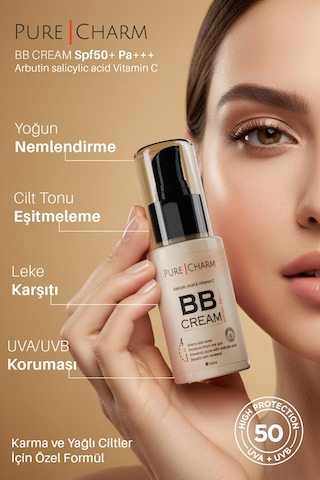 Pure Charm Salicylic Acid Uva Uvb Koruması Nemlendirici Kapatıcı BB Krem SPF50 Pa+++ PC20 50 ML