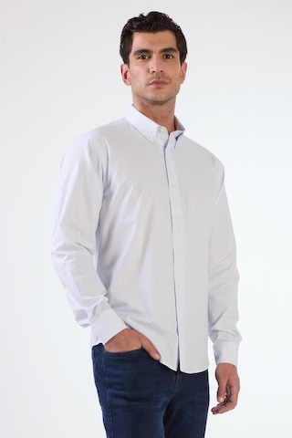 Açık Mavi Kare Desen Regular Fit Uzun Kol Erkek Gömlek Açik Mavi