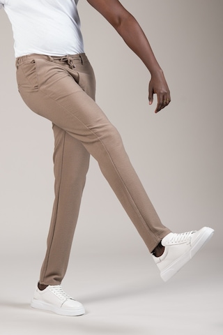 Perpant Slimfit Armürlü Beli İplikli Ve Lastikli Likralı Yazlık Jogger Pantolon Kahverengi