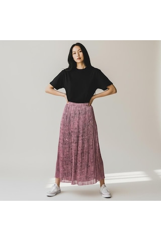 Eren Style Pileli Beli Lastikli Şifon Etek 95 Cm - 38-50 Gül Kurusu
