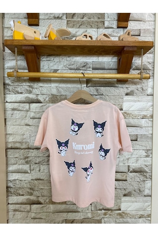 Aysbebe Kuromi Kabartma Baskılı Fırçalı Kumaş Kız Çocuk Tişört Pudra Pembe 1950