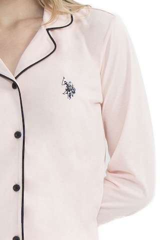 U.s. Polo Assn. 11000 Kadın Boydan Düğmeli Patlı Uzun Kol Pijama Takım V3 Pembe Pembe