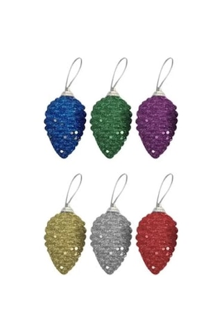 Yılbaşı Ağaç Süsü Simli Kozalak 6cm 6lı Diğer