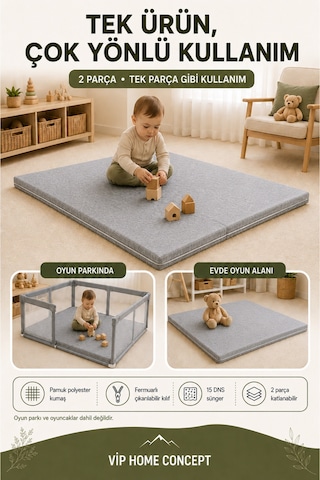 Oyun Alanına Uygun Katlanabilir Sünger Oyun Parkı Minderi Bebek Yatağı - Gri 120x120x6 CM