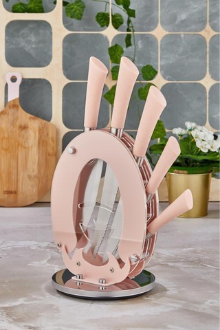 Cooker 6 Parça Mutfak Bıçak Seti Günlük Ve Profesyonel Kullanım Çeyiz Mutfak Pembe