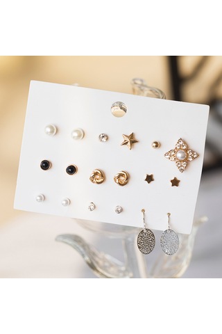 Wezone Kadınlar İçin 9 Çift Renkli Taki Alloy Mumluklı İki Mənşəli Gümüş Renkli Küçük Kolye Seti Diğer