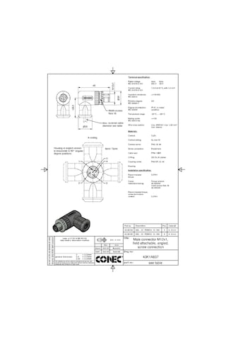 M12 4 Pin Erkek 90° Konnektör Conec 43-00104